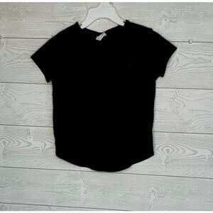 Zara Girls Black Knit T-Shirt Girls' Size 6 Embroidered Heart Short Sleeve Basic